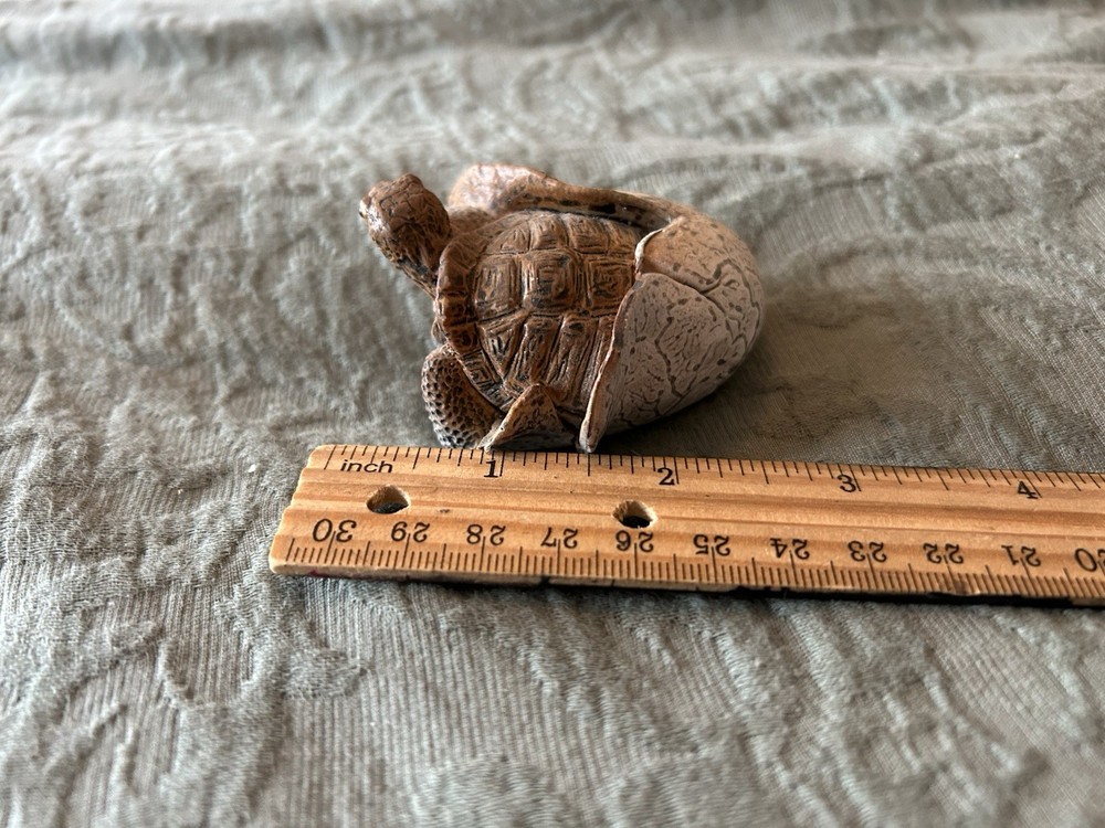 Baby Tortoise Emerging From Broken Shell Unusual Rubber Material 2”x1”