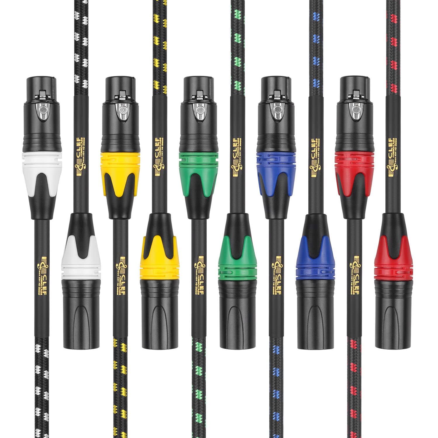 Clef Audio Labs XLR Male to XLR Female,Shell/5 Color Braided -1FT- 5PK