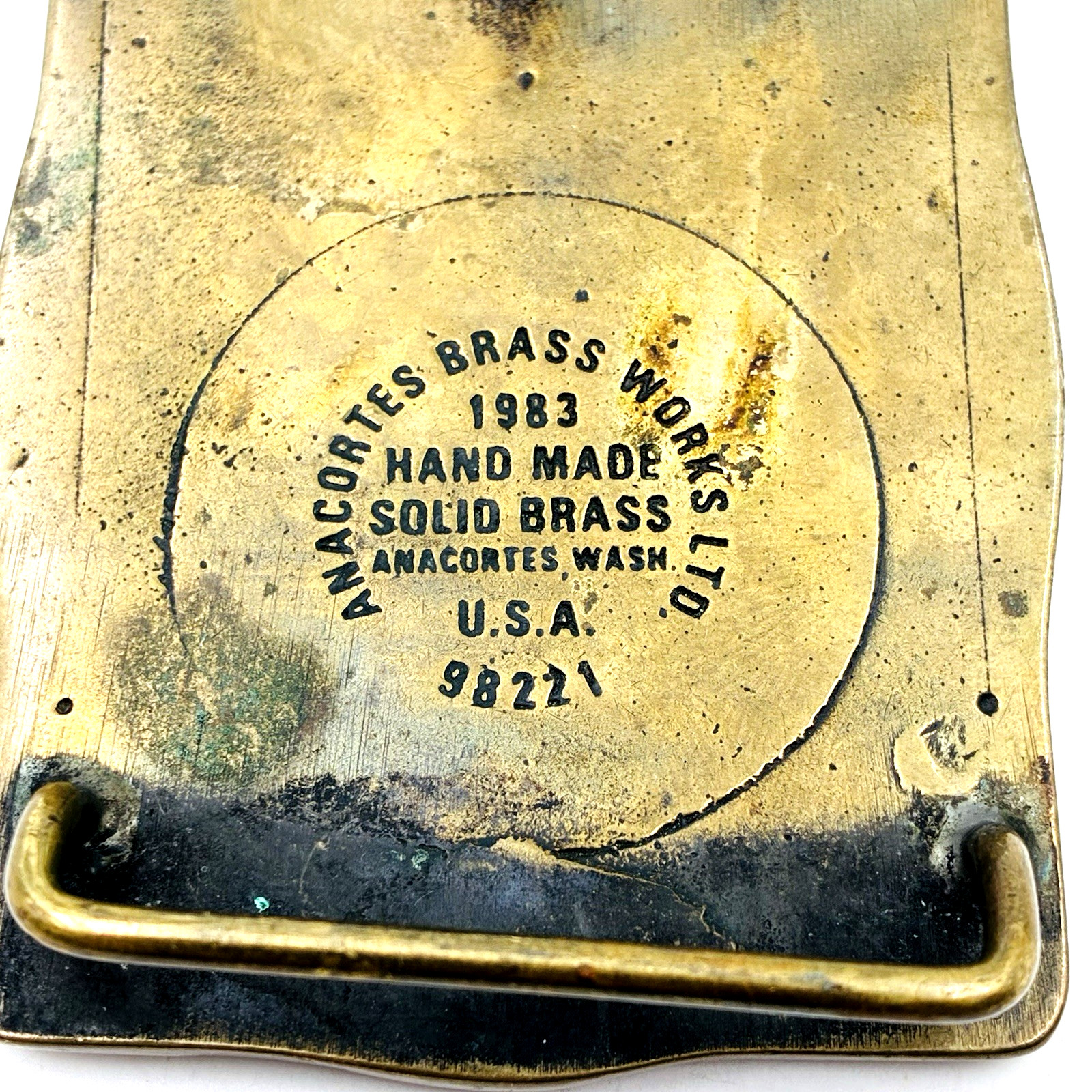 1983 Conoco Lake Charles Refinery 3"x2.25" Brass Buckle 1.75" Belt Width a196