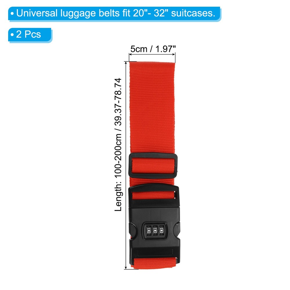 2Pcs Luggage Straps with Combination Lock TSA Approved Red