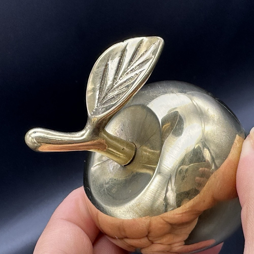 Vintage Solid Brass Apple Bell Figurine 3" T