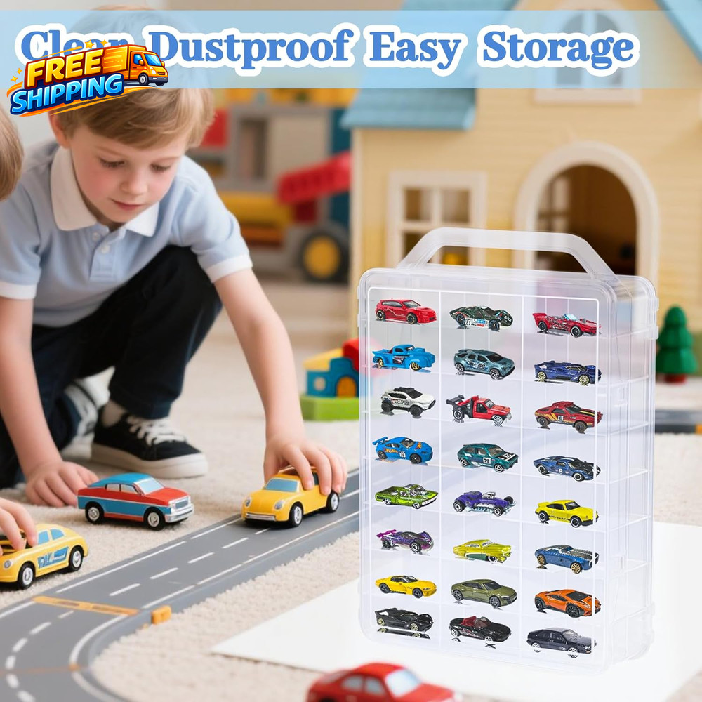 Double Sided Storage Case for Hot Wheels Storage with Carrying Handle Portable