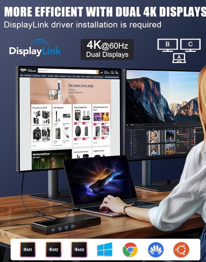 WAVLINK USB 3.0 and USB-C Dual 4K Display Universal Laptop Docking Station
