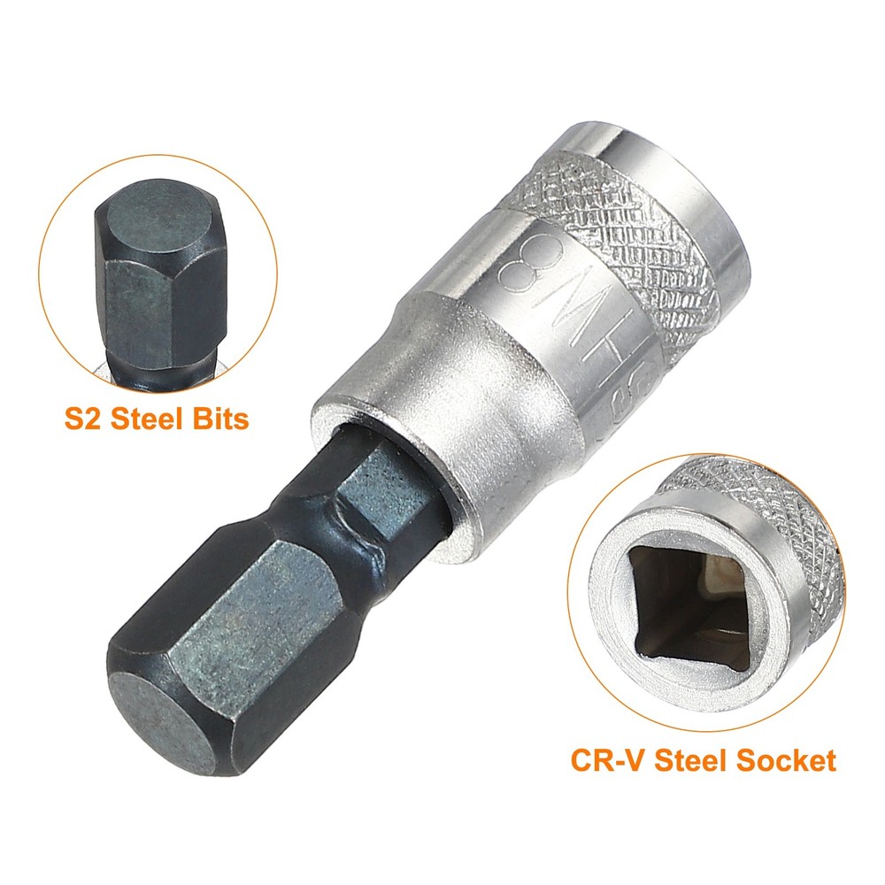 2Pcs Hex Bit Socket H8 1/4" Drive 1.5" Length S2 Steel Bit CR-V Socket