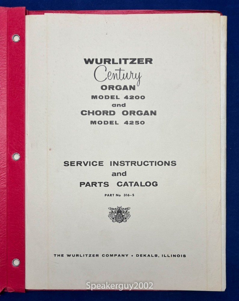 Original Wurlitzer Model 4200 4250 Service Instruction Manual