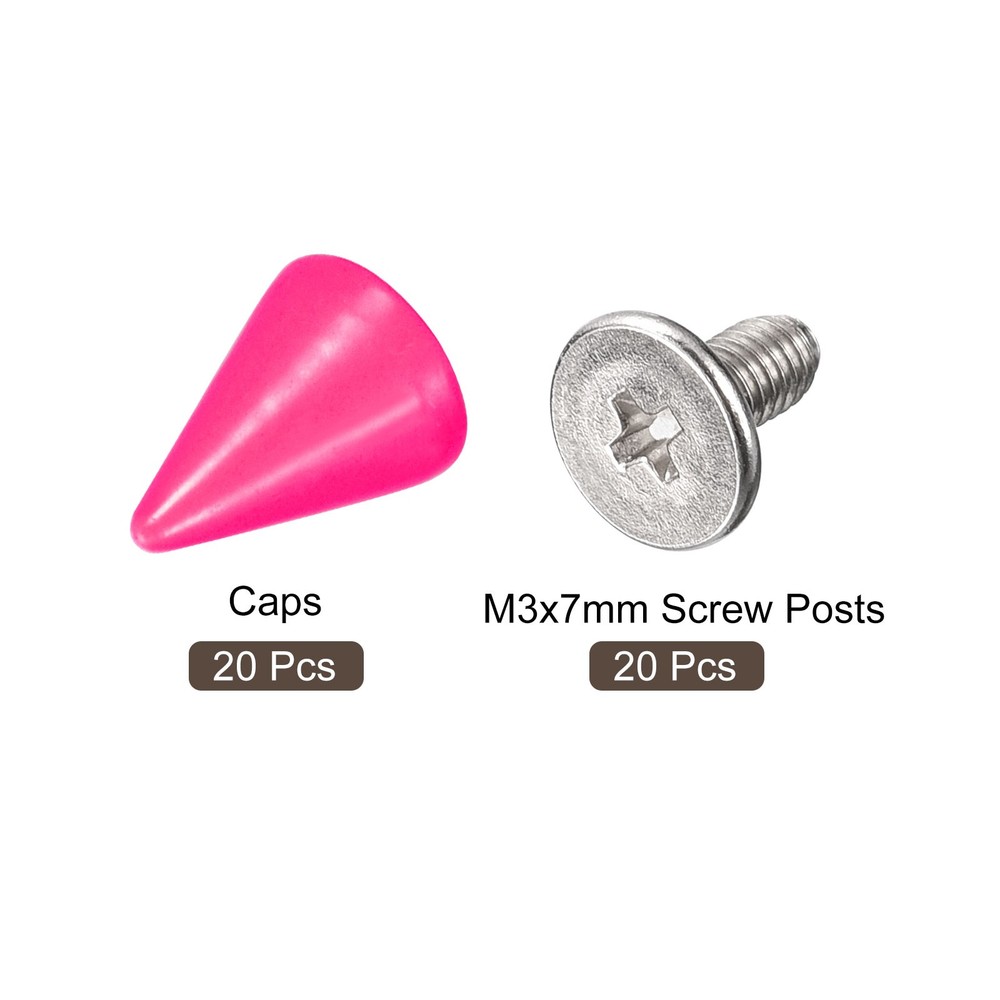 20 Sets Cone Spikes Studs, 7x10mm Studs and Spike Screw Back Rivet, Rose Red