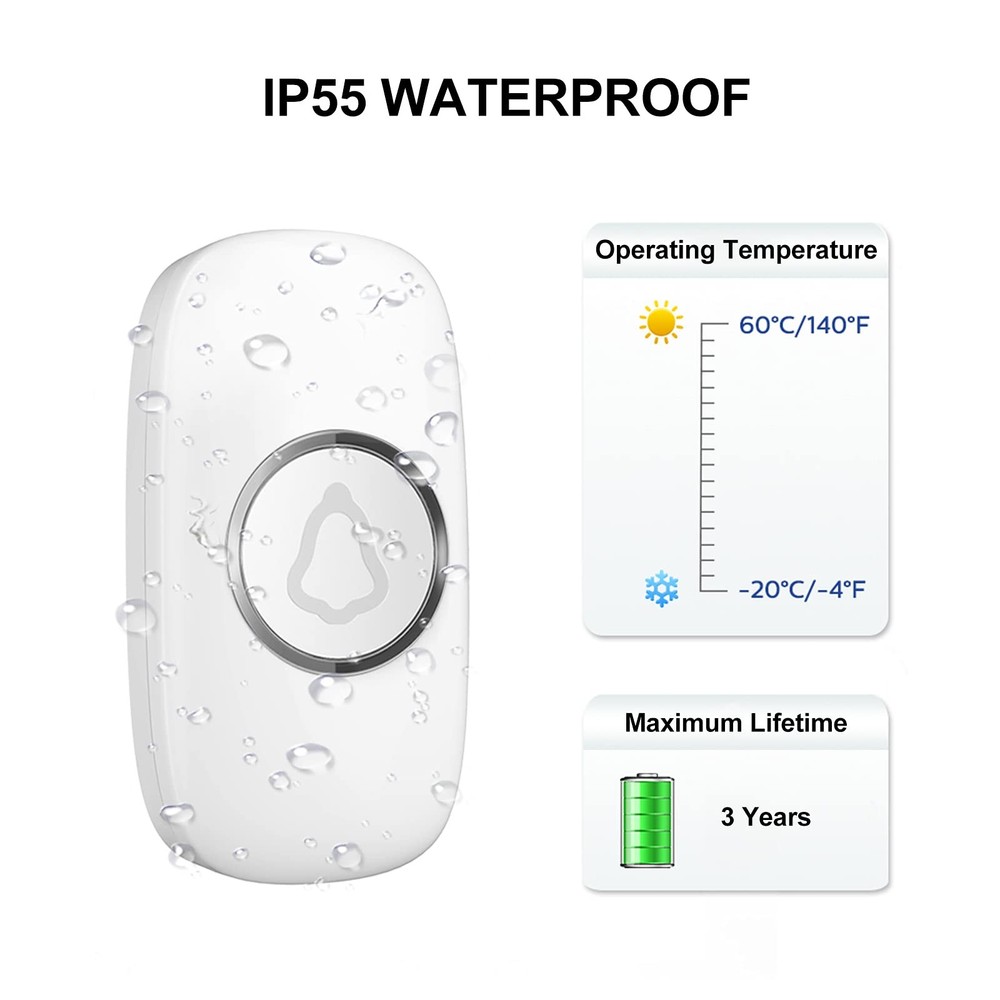 SECRUI Wireless Doorbell, Easy installation, 1 receiver 1 button, White
