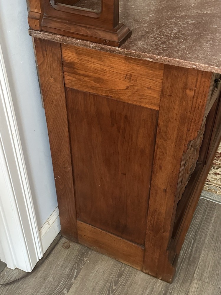 Antique Sideboard Victorian Burl Walnut Marble Top Buffet