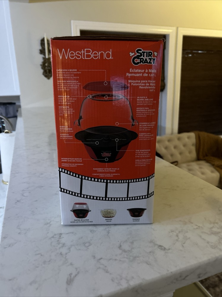 West Bend Stir Crazy 6Qt Popcorn Machine With Stirring Function New