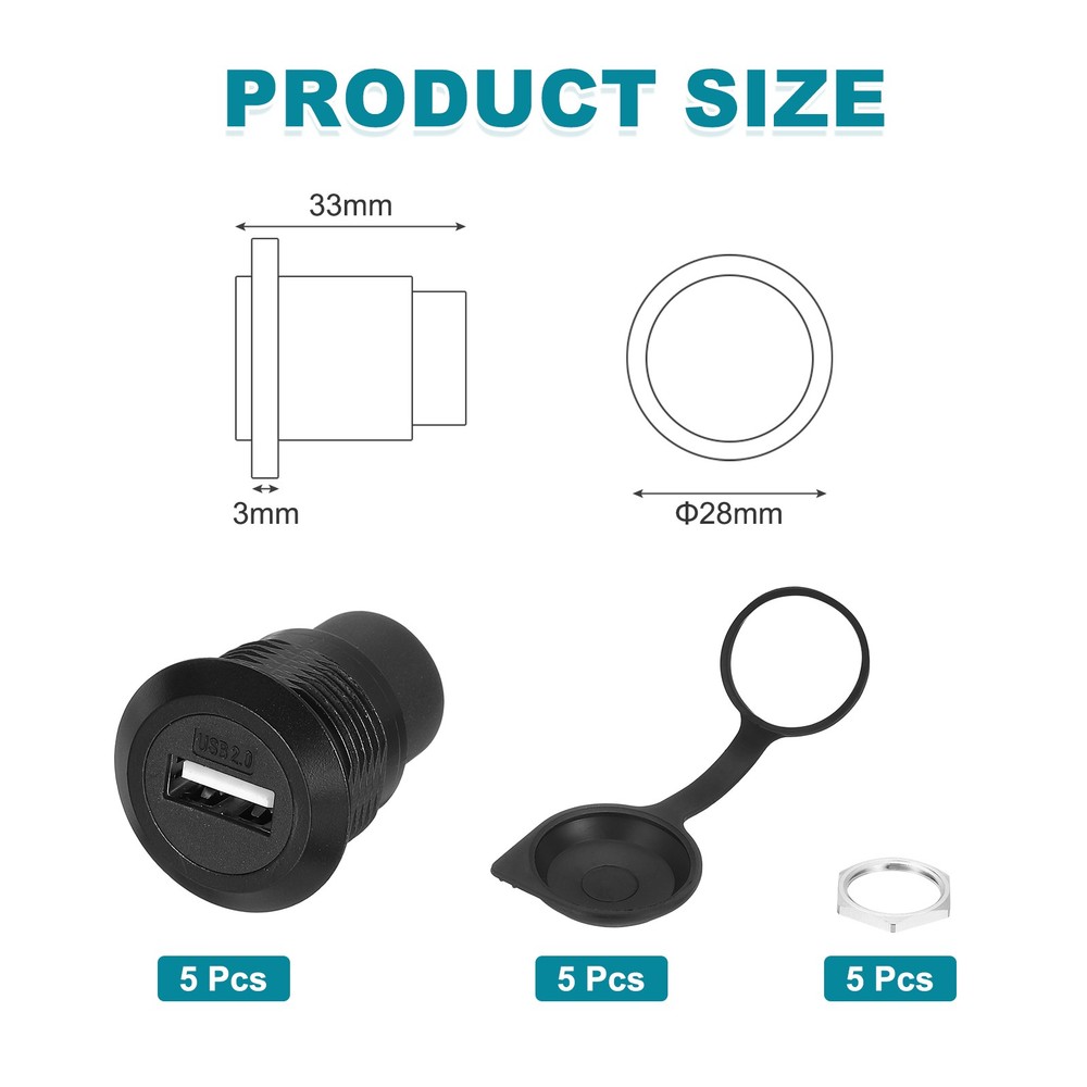 5Pcs USB 2.0 Panel Mount Coupler, USB Pass Through 480Mbps Black