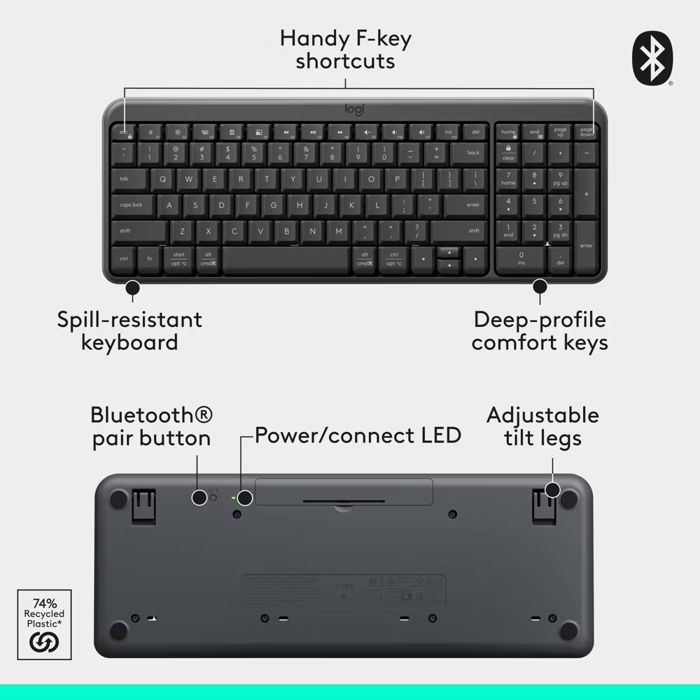 Logitech BLUETOOTH Black Compact Combo Wireless Keyboard & Mouse 920-013507 NEW