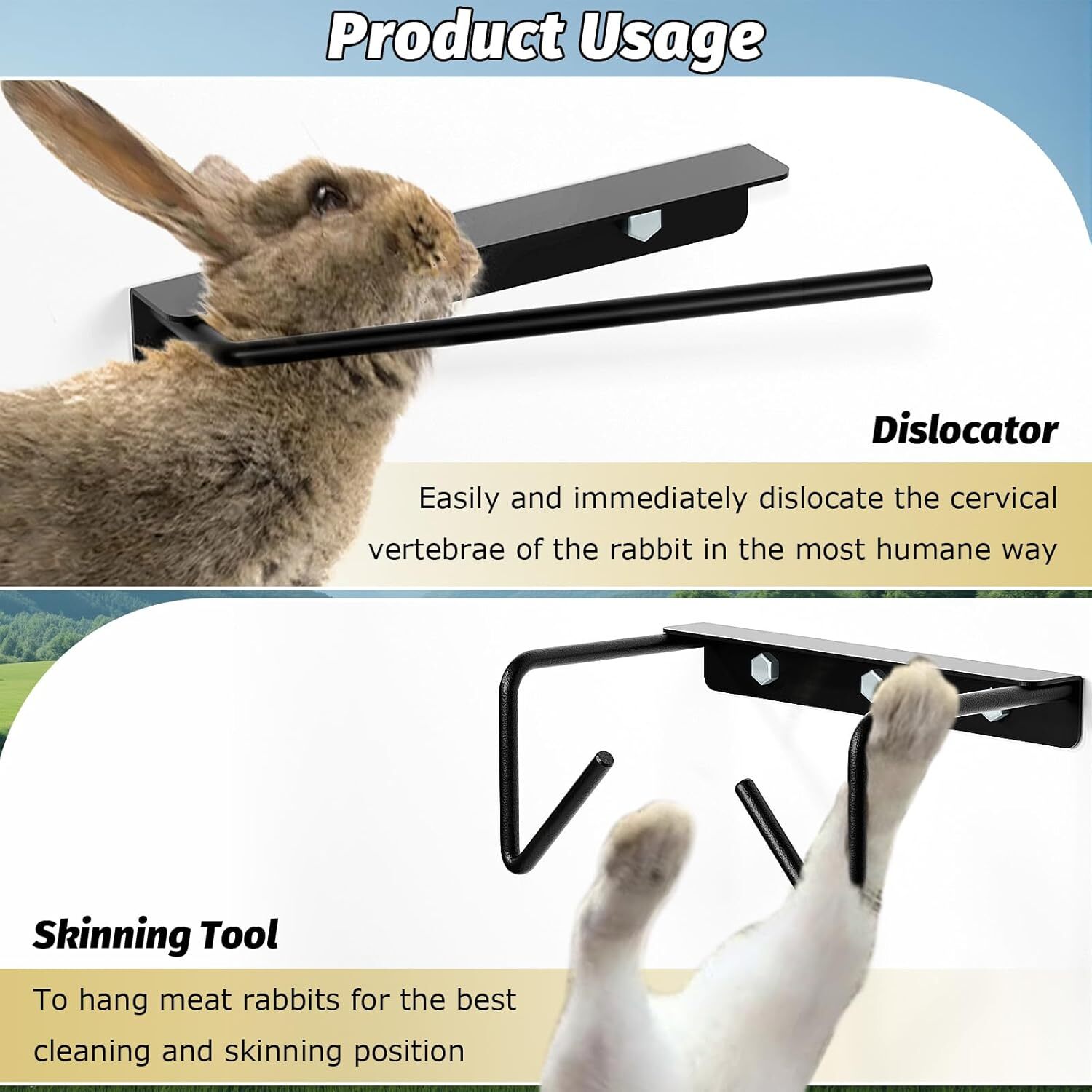 Rabbit Dislocator Skinning Tool Set, Cervical Dislocation Tool, Metal Material