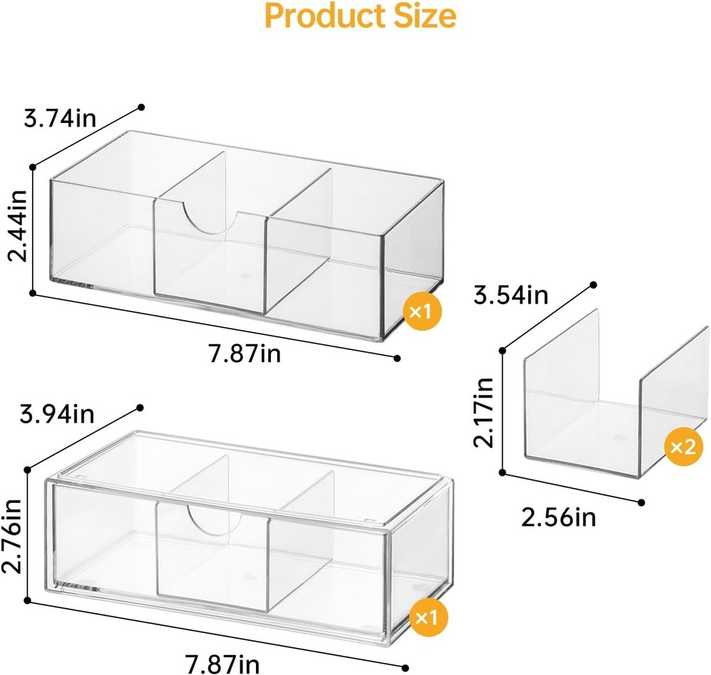 Medicine Cabinet Organizer 2 Pack Stackable Storage Drawers W/ Removable Divider