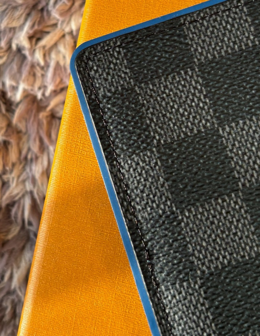 AUTH Louis Vuitton N64432 Damier Graphite Blue Edge Card Case Wallet AB LV