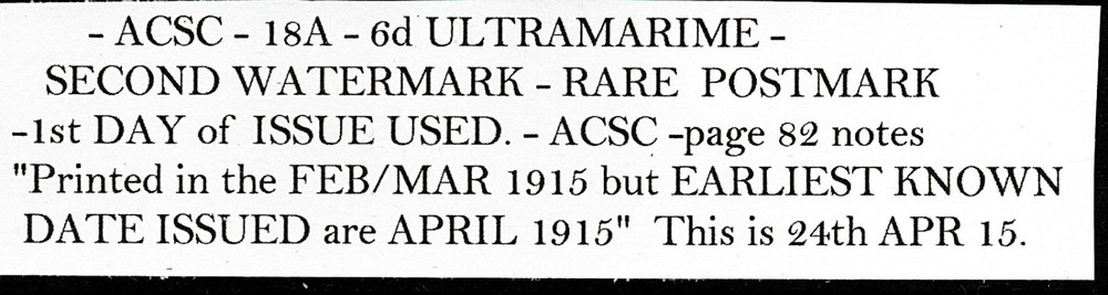2ND WMK - AS PER ACSC - Earliest known POST MARKED DATE ?