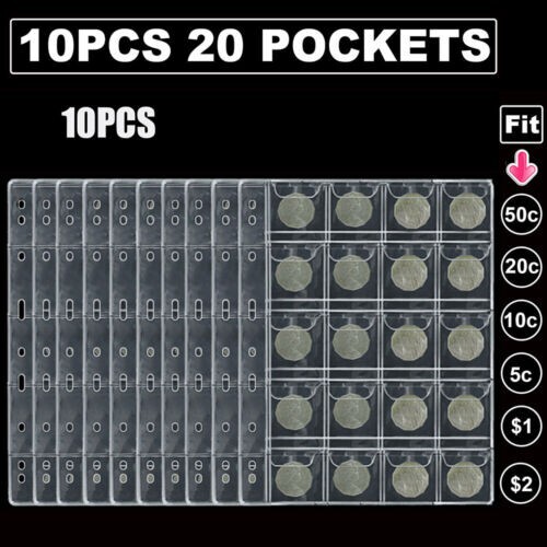 10 Sheets Coin Collection PagesCoin Binder Inserts Sleeves with 9 Hole for