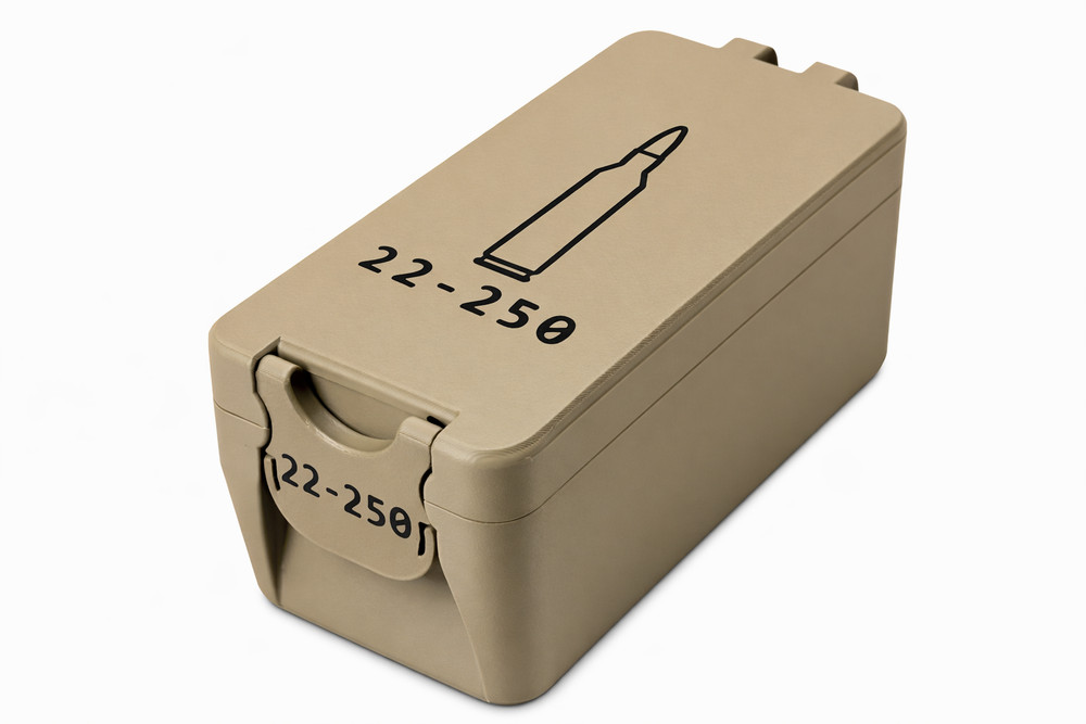 22-250 Rem Ammo Box – 50 Rounds - Snap Close Storage Box | Fully Customizable
