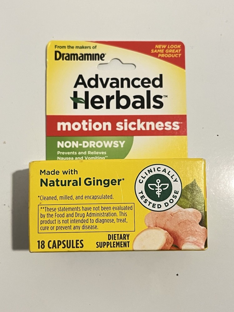 5 Pack - Advanced Herbals Motion Sickness Non Drowsy Ginger Capsules 18 Count