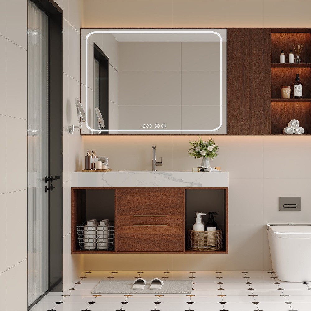39.4" Floating Bathroom Vanity with Sintered Stone Top & Ceramic Sink