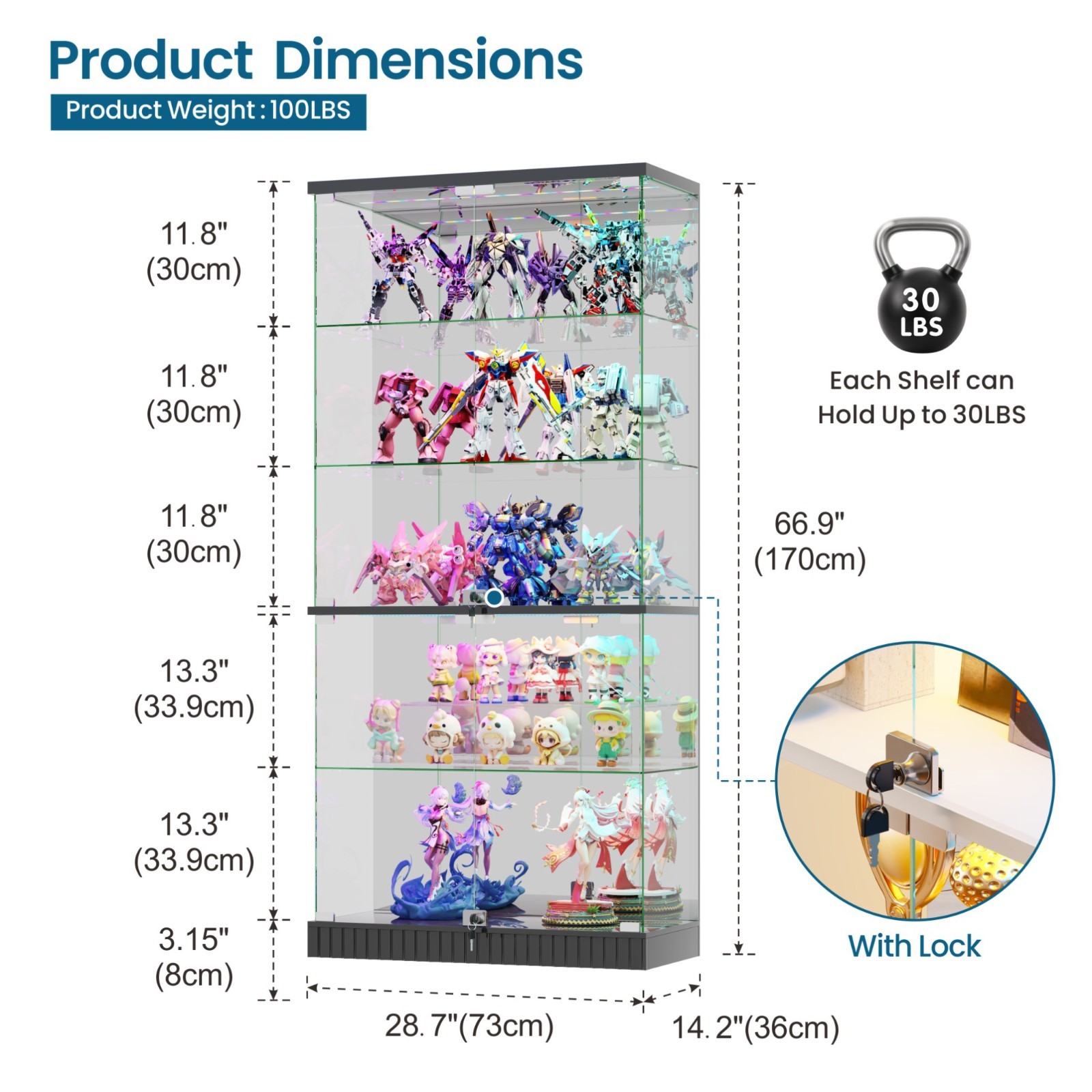 Gurexl Glass Display Cabinet - Curio Cabinets with RGB Lights for Collectibles