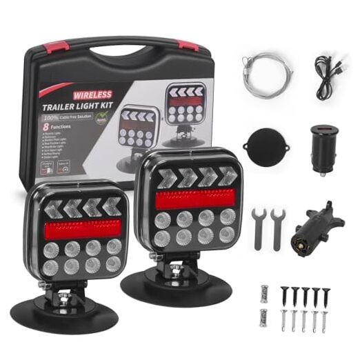 Wireless Trailer Lights, Dual Function Wireless Tow Lights with Magnetic+Cup