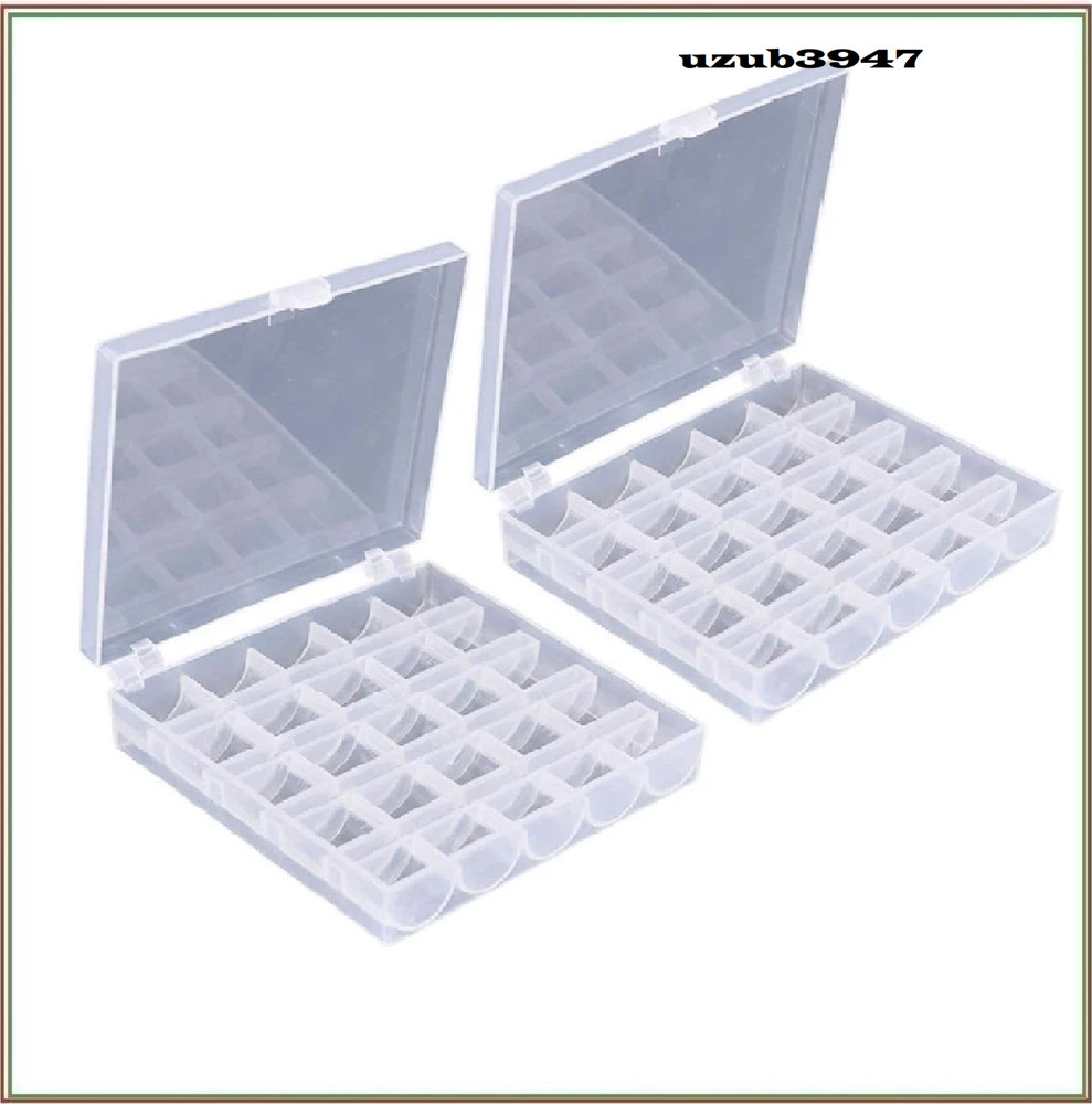 2 Pack 25 Slots Empty Bobbin Spool Box Plastic Storage Case for Sewing Machine