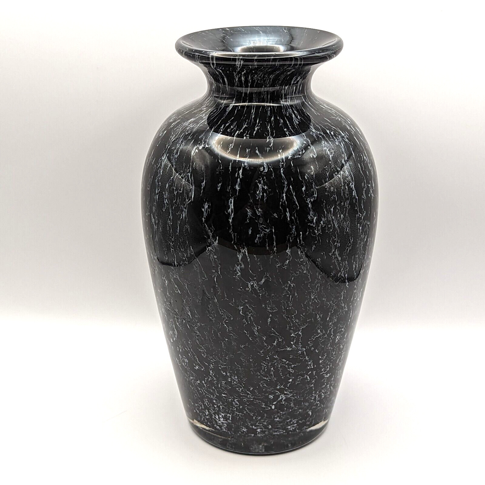 Blown Glass Vase French Black with White Smoke Signed La Rochere