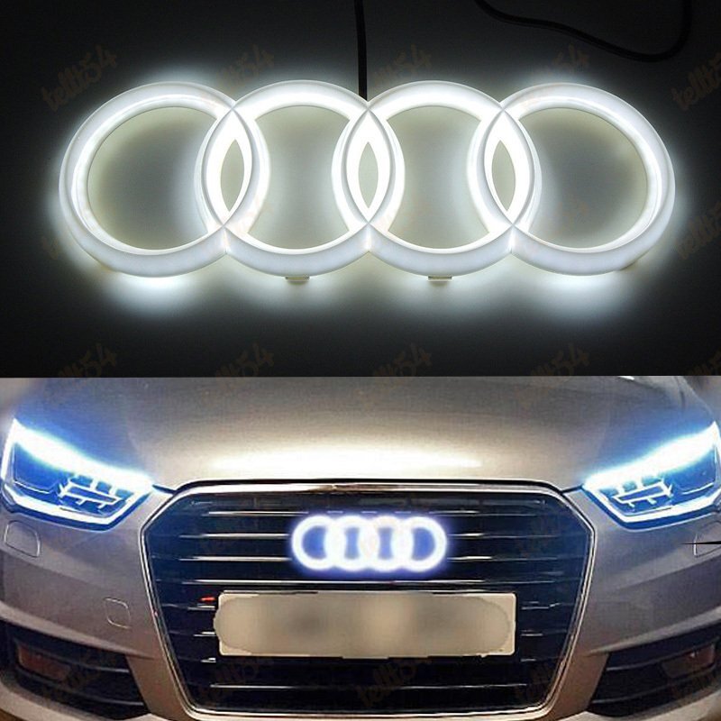 Chrome For Audi Grille Front Hood A1 A3 A4 A5 A6 A7 Q3 Q5 Q7 LED Emblem White