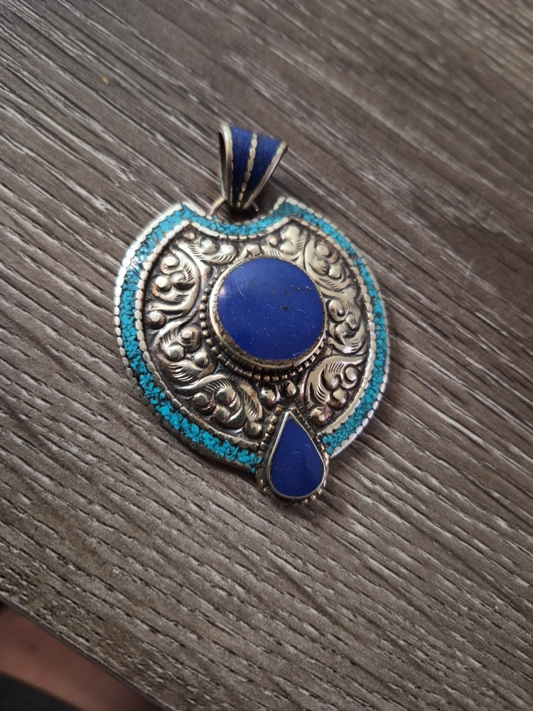 Vintage   Turquoise Lapis  spacer  Pendant