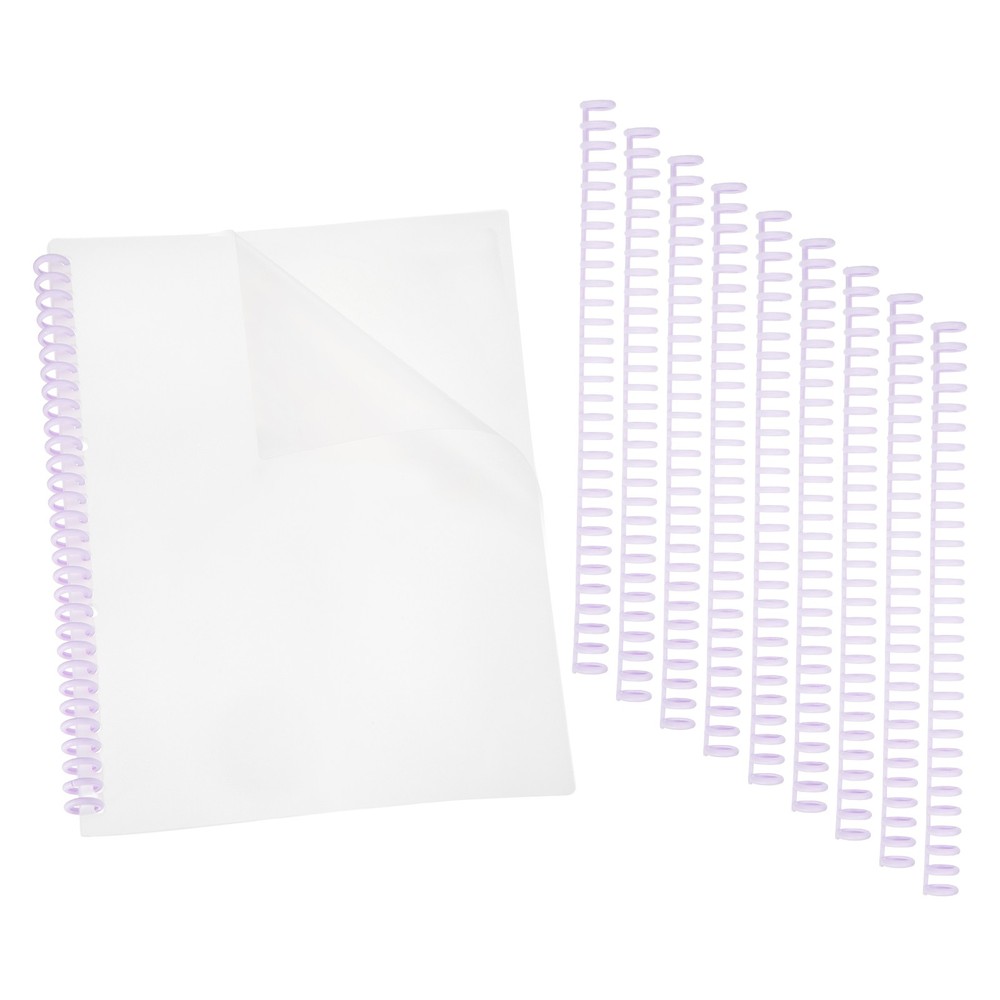 20Pcs Clear Presentation Binding Covers with 10Pcs 12mm Combs Kit, Purple