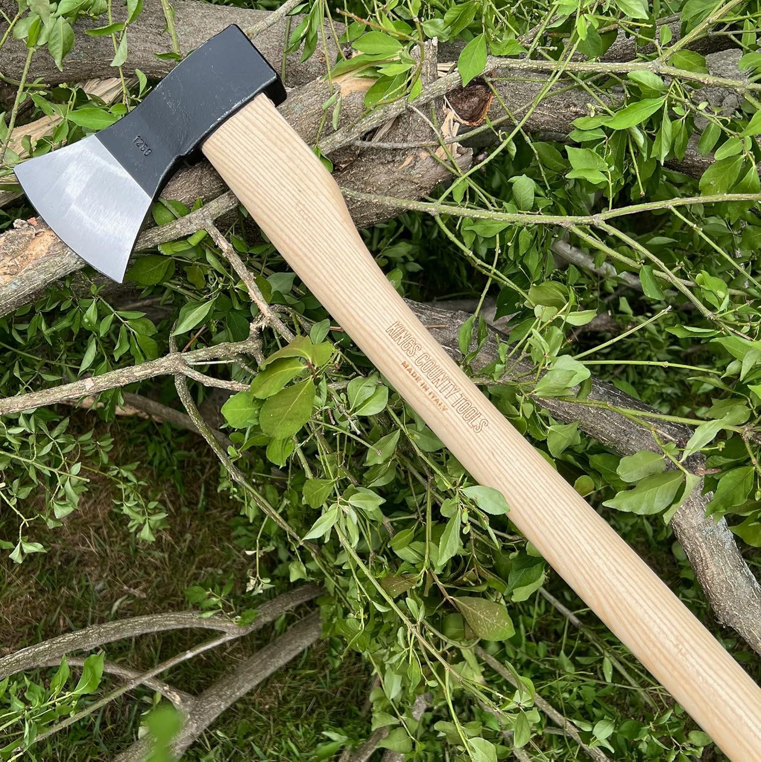 German-Style Italian Tree Felling Axe 31" Long Gently Curved Ash Wooden Handle