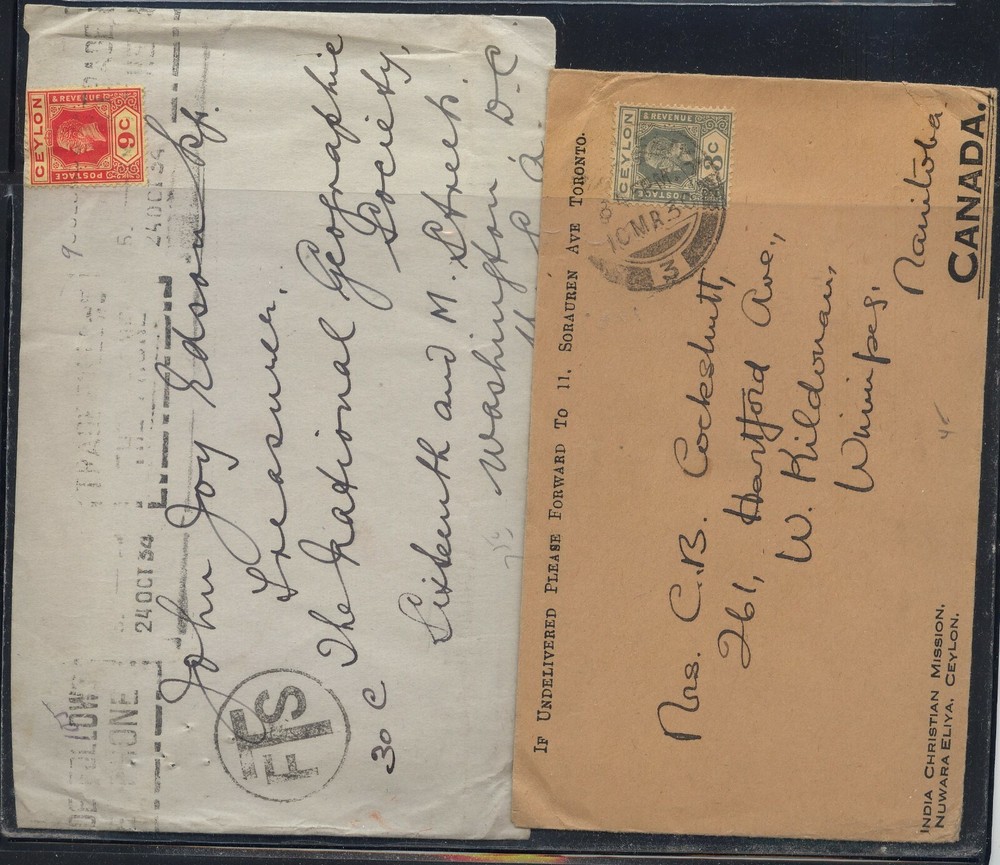Ceylon   2  covers,  one to  Canada