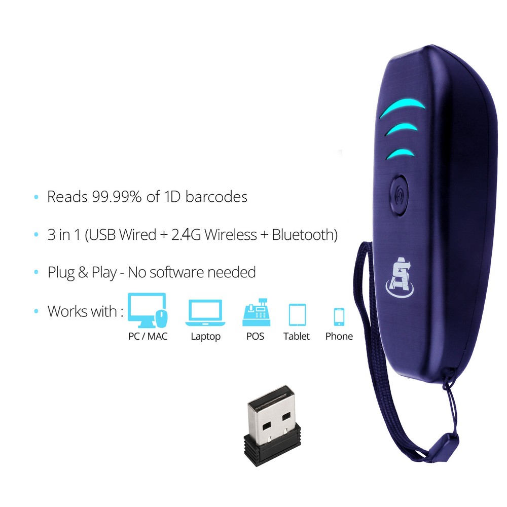 Portable Mini Wireless Bluetooth Barcode Scanner Rechargeable 1D EAN-UPC Reader