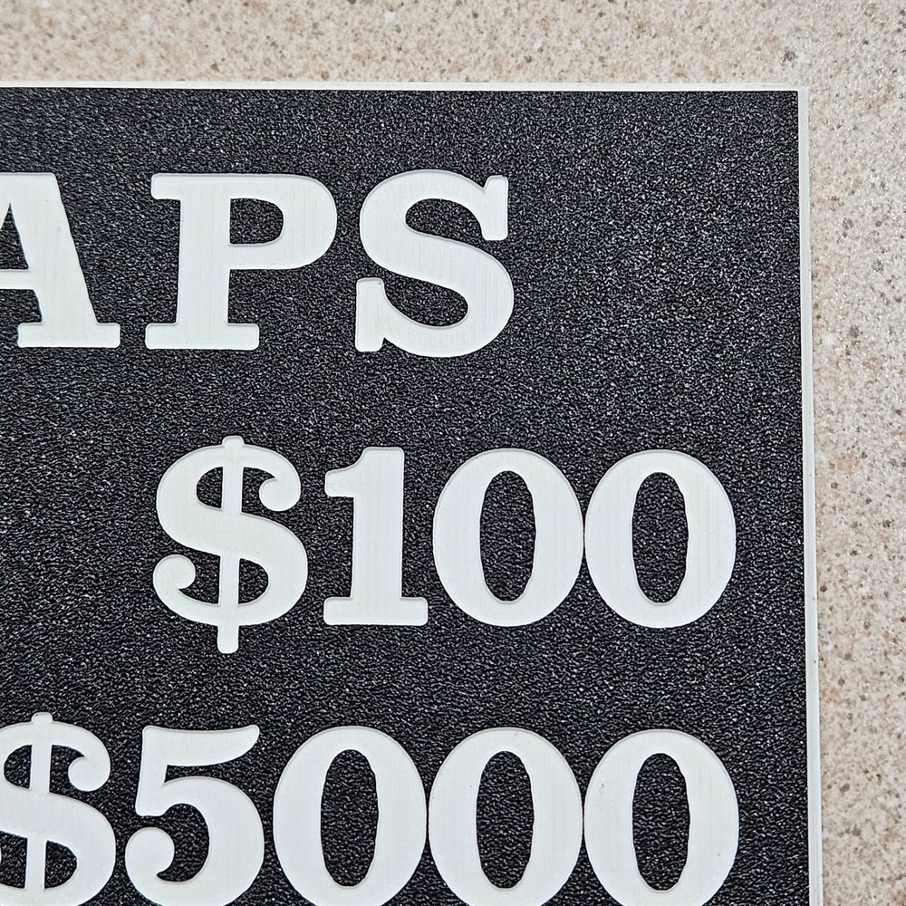 Vintage Craps Black Table Minimum Maximum Rules Plastic Casino Table Sign Plaque