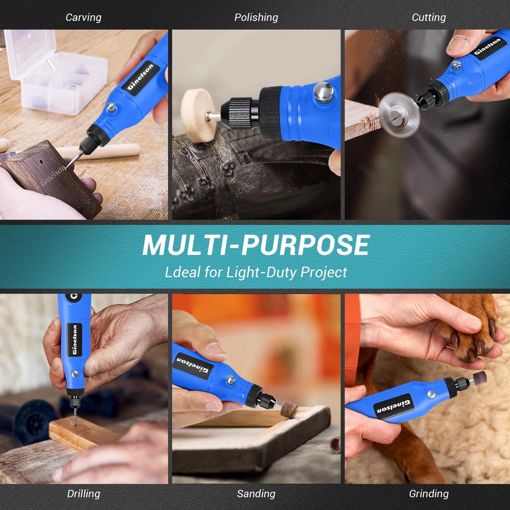 GINELSON Cordless Rotary Tool, 5 Variable Speed Mini Tool Kit Blue