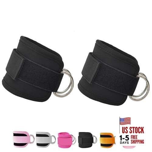Fitness Ankle Straps for Cable Machines, 2 Pack Comfortable Adjustable black