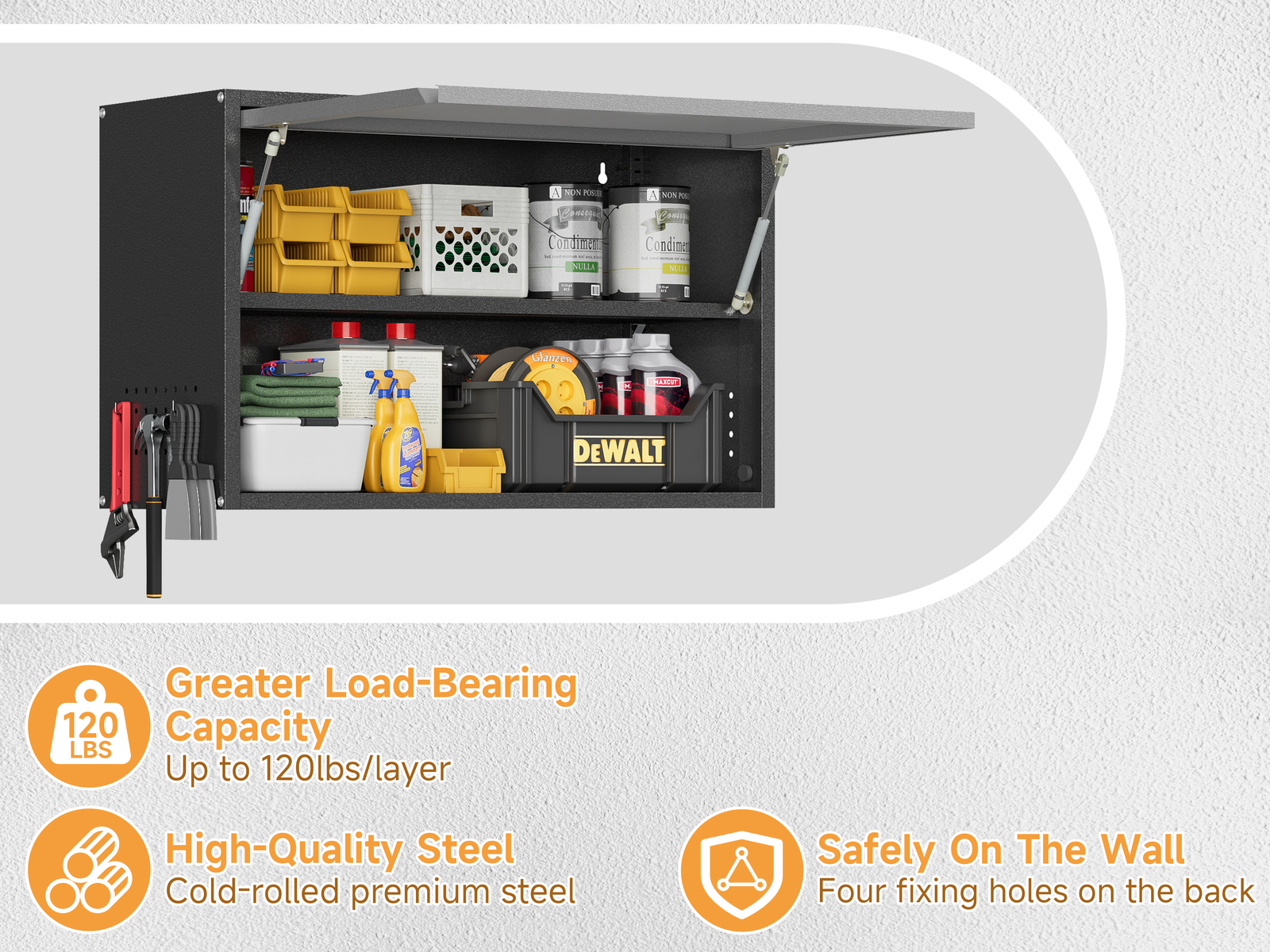 Wall Mounted Metal Storage Cabinet Garage w Adjustable Shelf, Metal Wall Cabinet