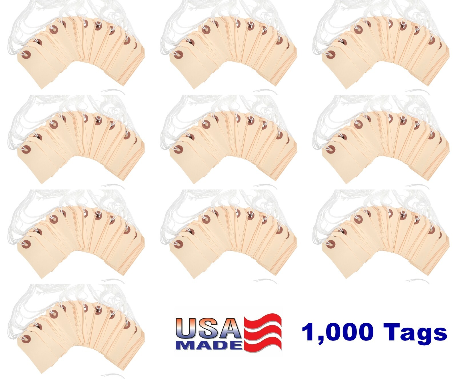 1000- 2 3/4" x 1 3/8" Size 1 Manila Tags with String for Inventory Merchandise