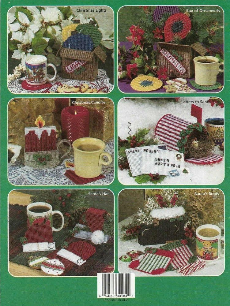 USED CHRISTMAS COASTERS 10 SETS FIREPLACE ANGEL PLASTIC CANVAS PATTERN BOOK