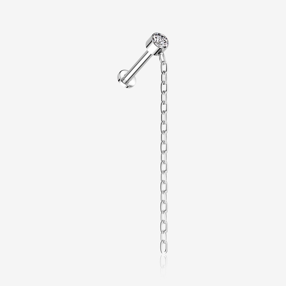 Implant Grade Titanium Sparkle Gem Long Chain Dangle Internally Threaded Labret