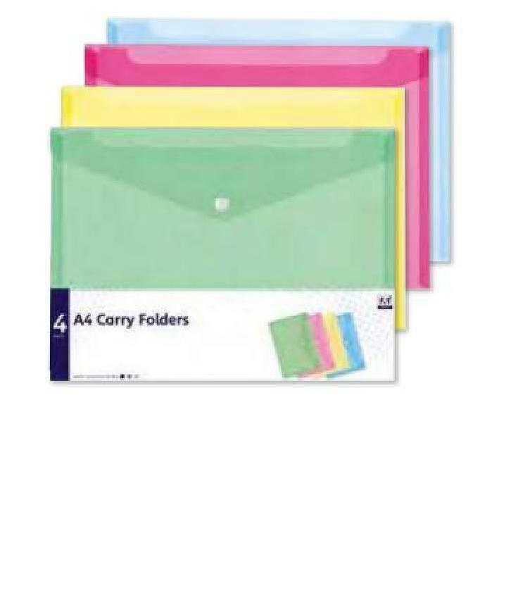 A4 CLEAR PLASTIC DOCUMENT WALLETS "FREE UK POST" FOLDER FILES ASSORTED COLOURS
