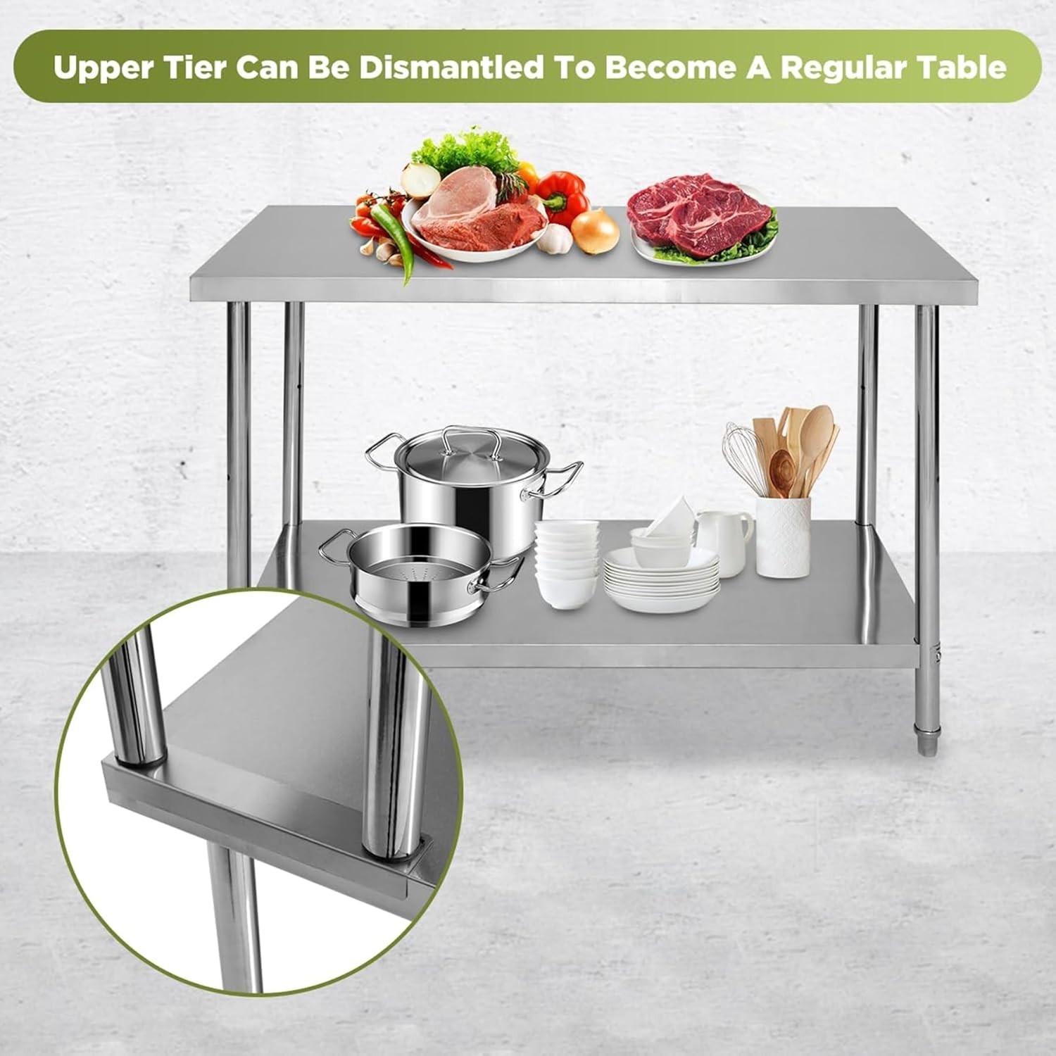 48" X 24" Stainless Steel Table with Overshelves Kitchen Prep Table Adjustable