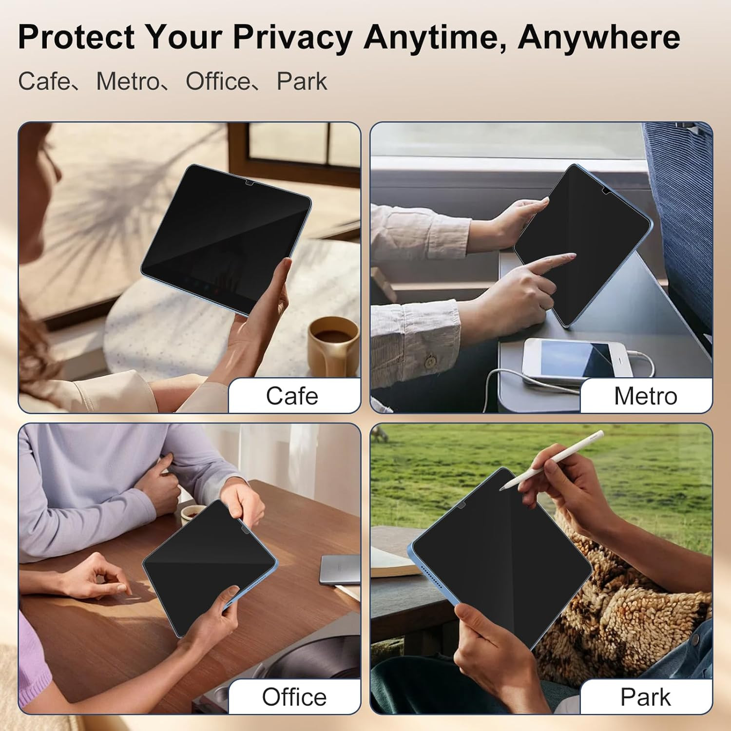 360° 4 Way Privacy Screen Protector for iPad A16 11th/ 10th Generation (11/10.9