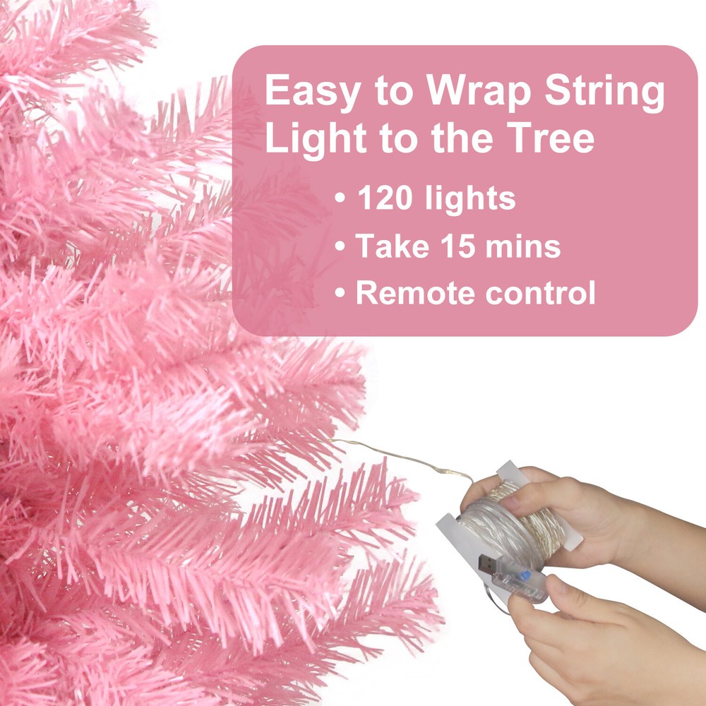 4.5ft or 7.5ft Pink Christmas Tree 120LED USB String Light Decor w/ Remote Timer