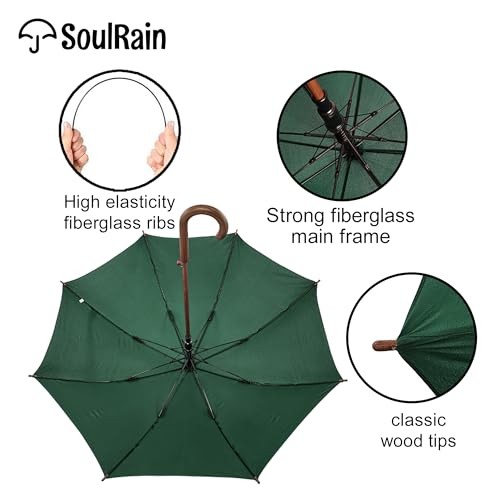 48" Large Umbrella –Windproof Stick Umbrellas for Rain, Automatic Open, Green