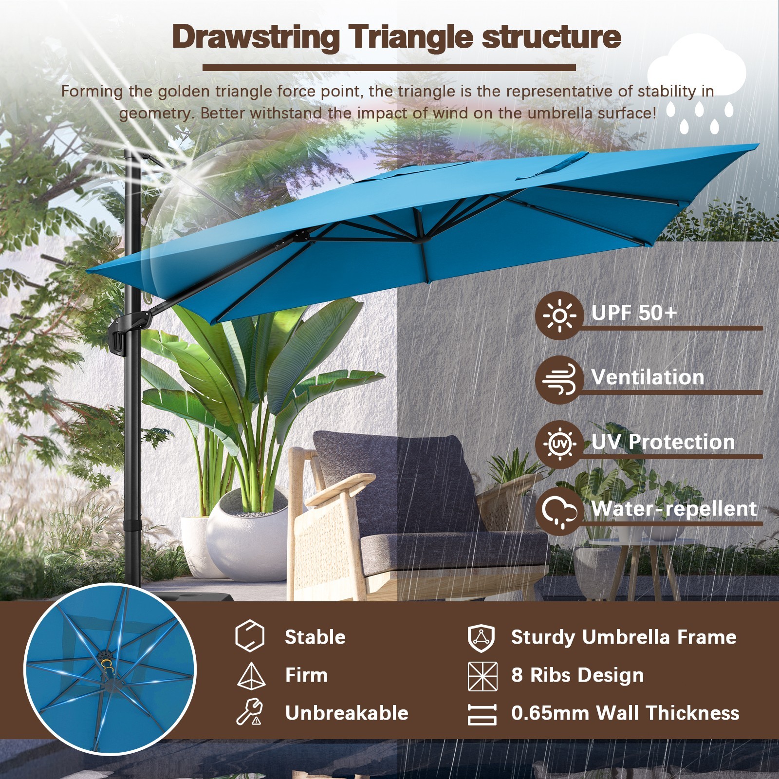 10x10ft Patio Umbrella Outdoor Cantilever Umbrella UV-Protective Sunshade Canopy