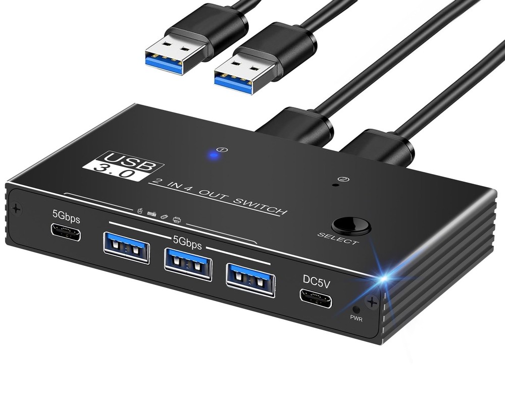 USB 3.0 Switcher 2 Computers Sharing USB C & A Devices 4 Port Sharing Keyboar...