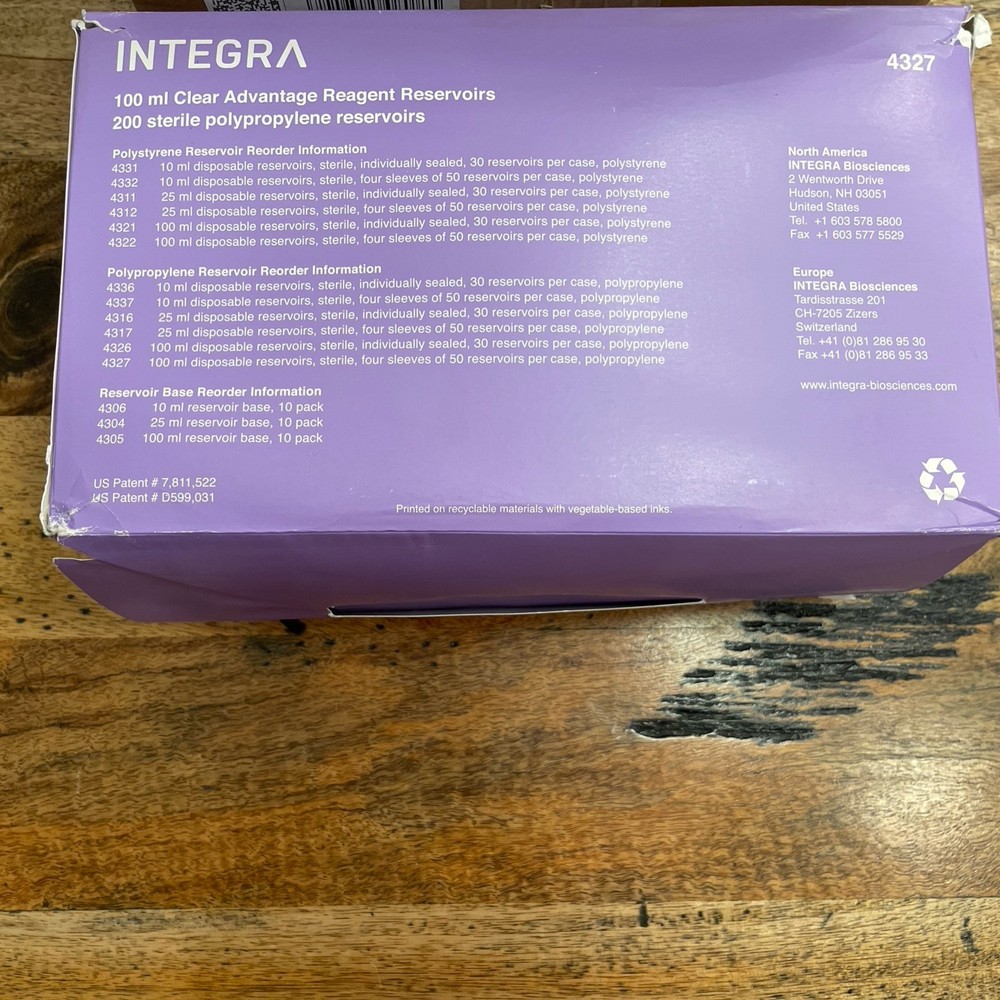 INTEGRA 100 ml Polypropylene Multichannel Reagent Reservoir Base + 200 Inserts