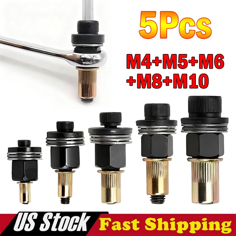 5Pcs Manual Rivet Nut Tool Adapter Carbon Steel Flat Head Threaded Insert Nuts