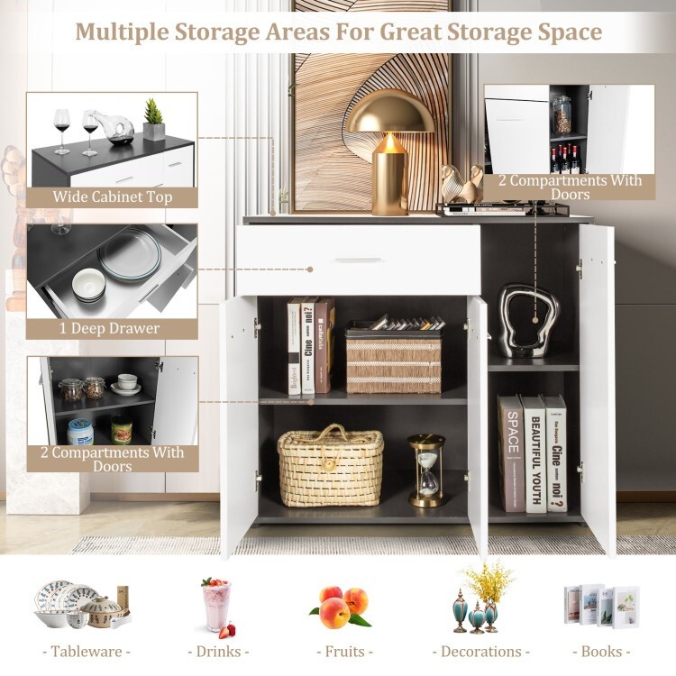 Kitchen Sideboard Storage Buffet cupboard Cabinet w/3-Position Adjustable Shelf
